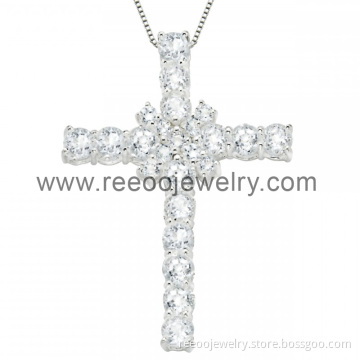 Simple Unisex Cross Pendant with White CZ